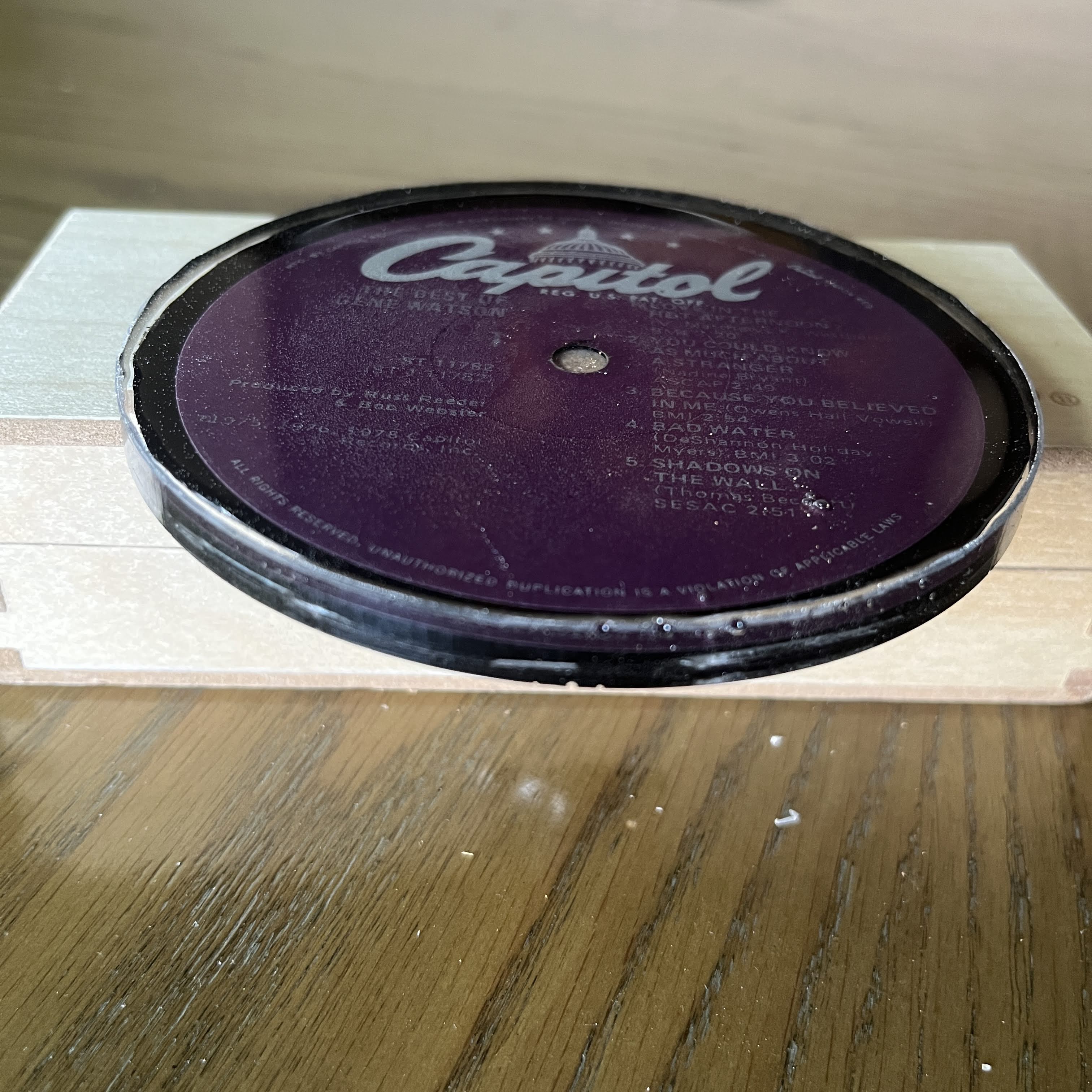 Handmade Vintage Vinyl Record Label Resin Coaster - The Best of Gene Watson — image 2