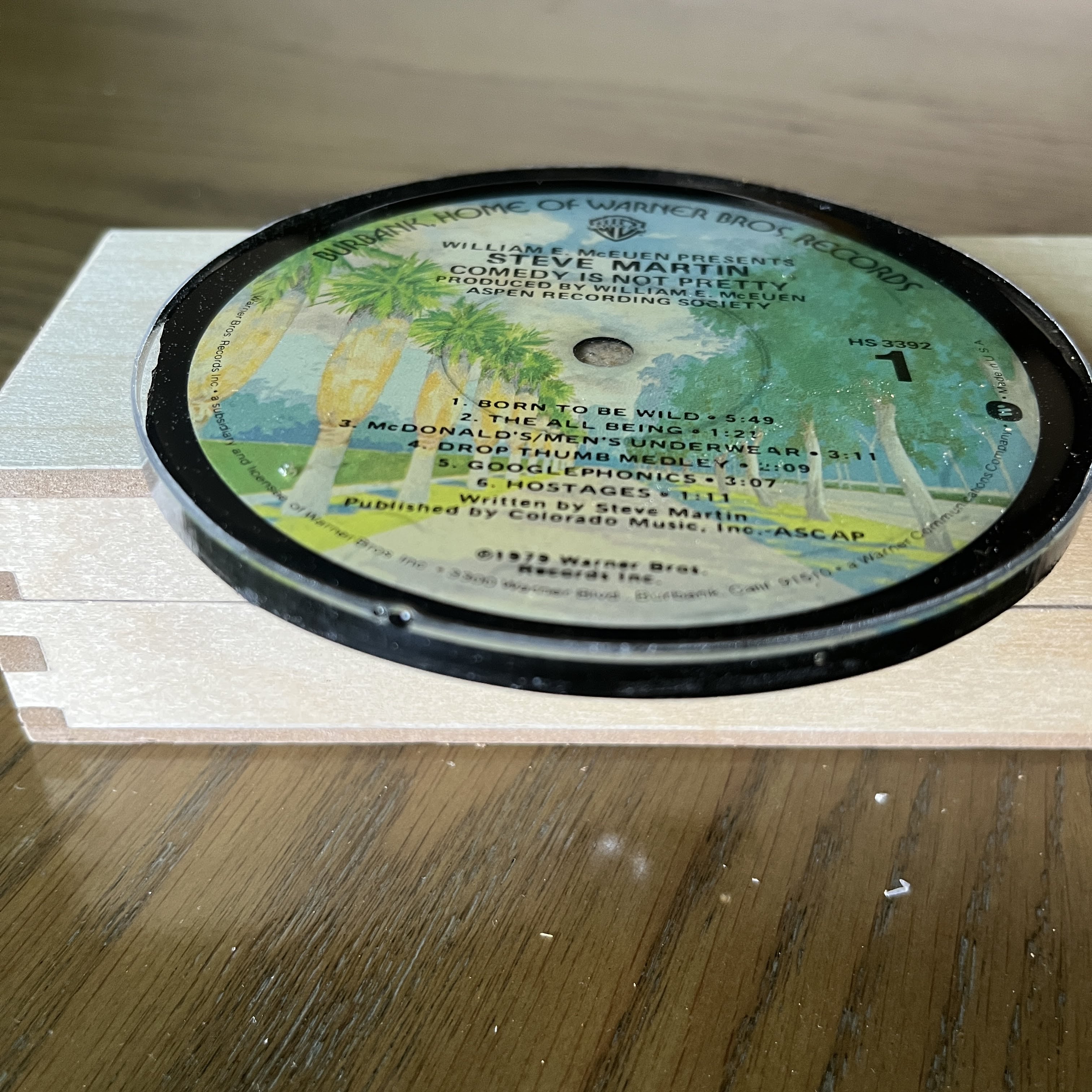 Handmade Vintage Vinyl Record Label Resin Coaster - Steve Martin — image 2