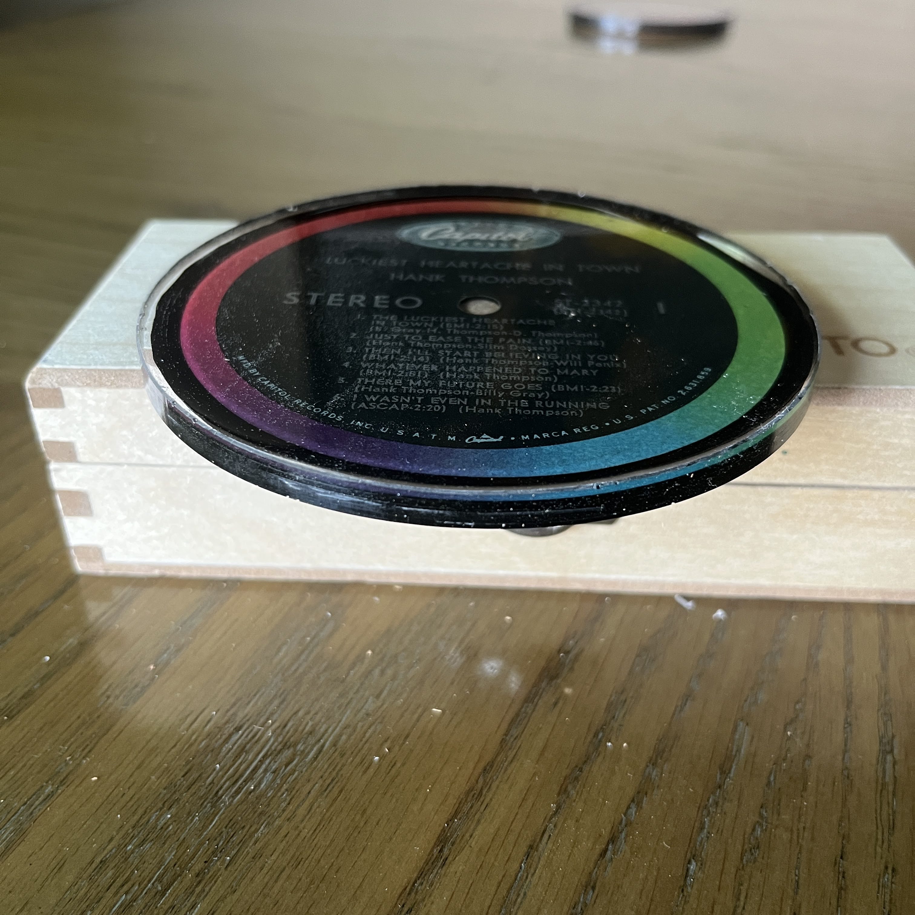 Handmade Vintage Vinyl Record Label Resin Coaster - Hank Thompson — image 2