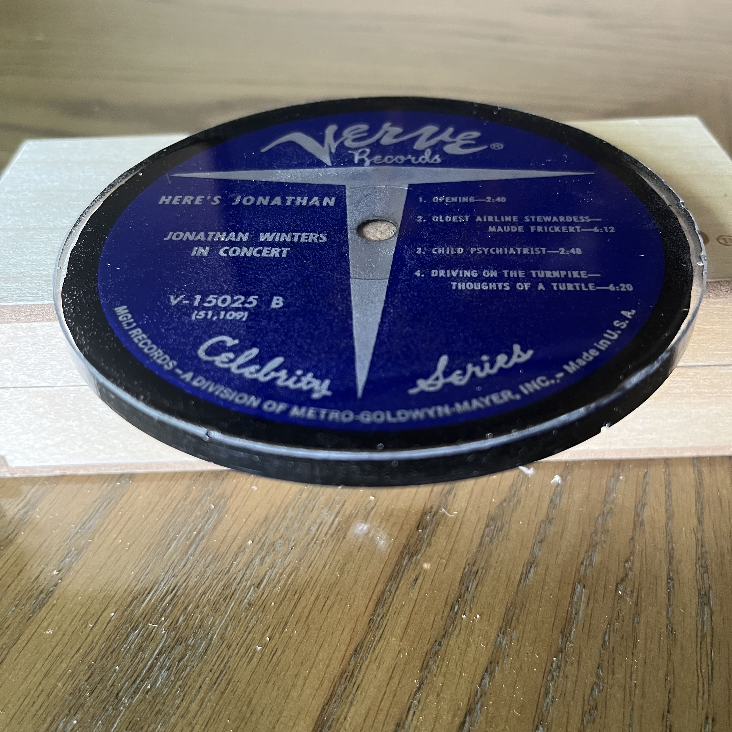 Handmade Vintage Vinyl Record Label Resin Coaster - Jonathan Winters — image 2