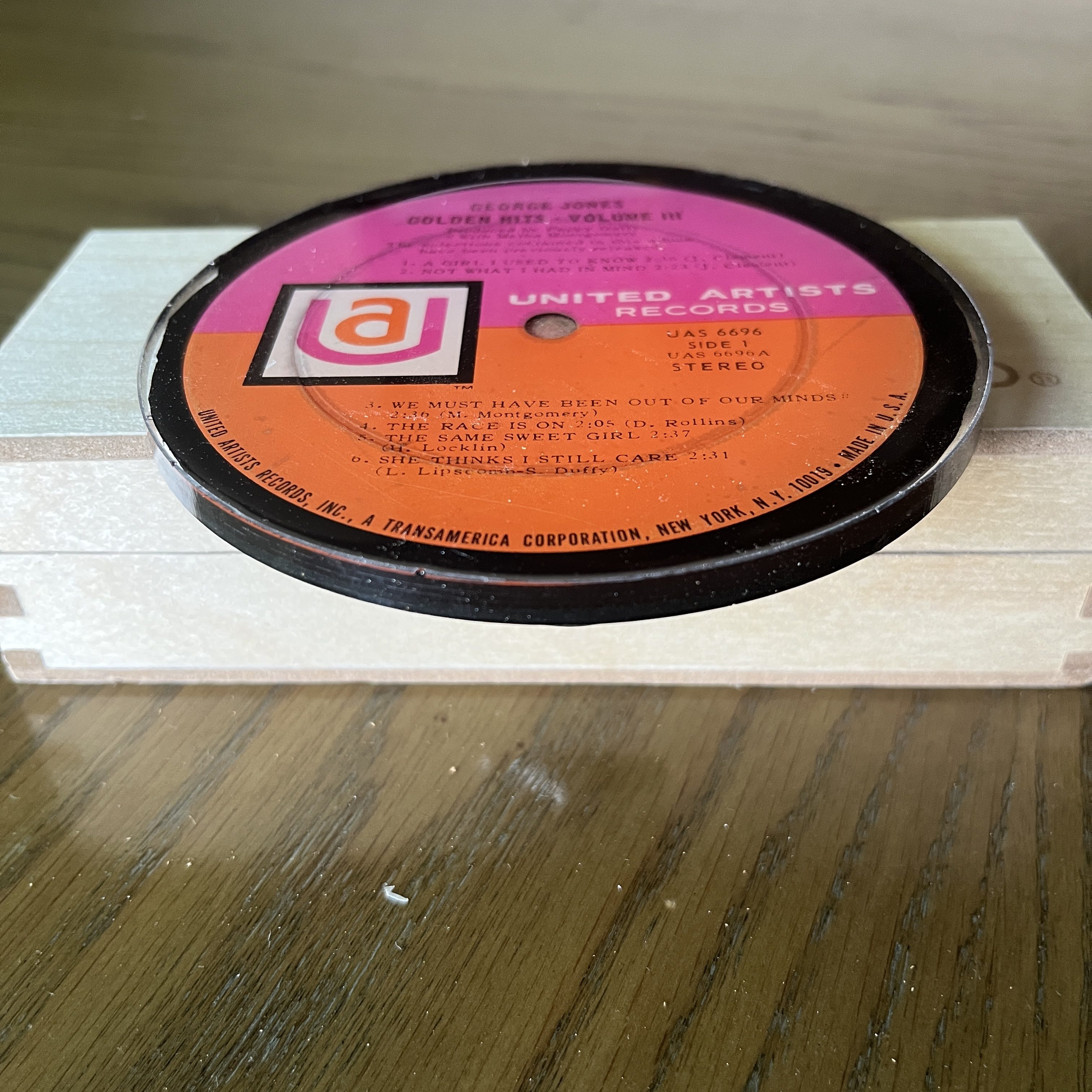 Handmade Vintage Vinyl Record Label Resin Coaster - George Jones — image 2