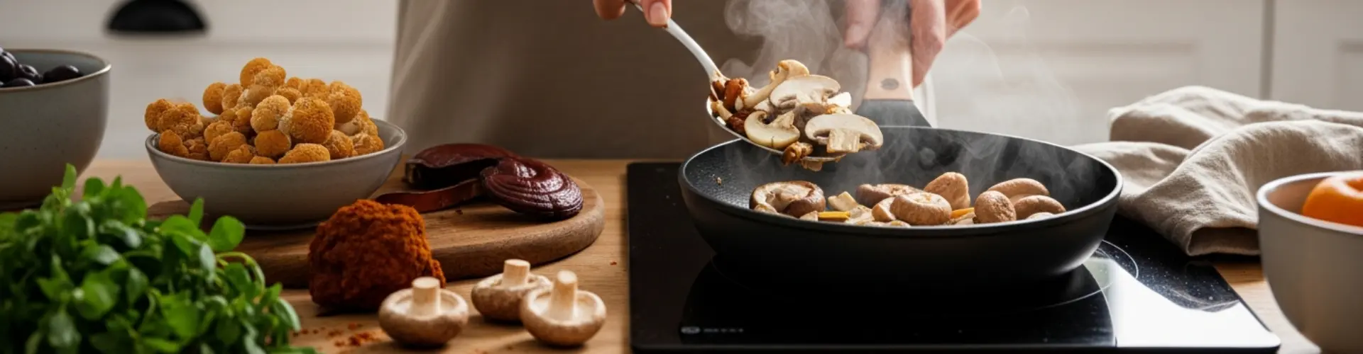 Fresh Immune Support Mushrooms being cooked.