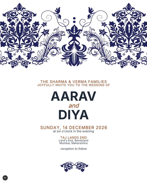 Elegant Damask Wedding Invitation