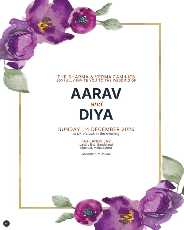 Flowers & Frame Wedding Invitation