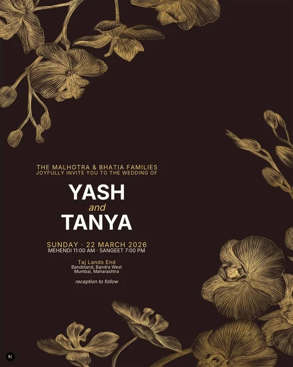 Gold Orchids Wedding Invitation