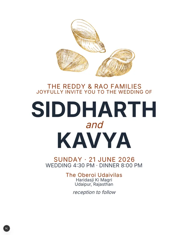 Gold Seashells Wedding Invitation