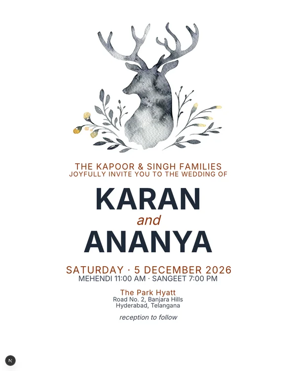 Indigo Deer Wedding Invitation
