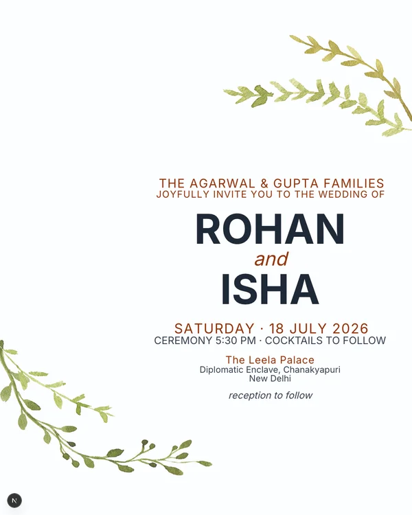 Leafy Corners Wedding Invitation