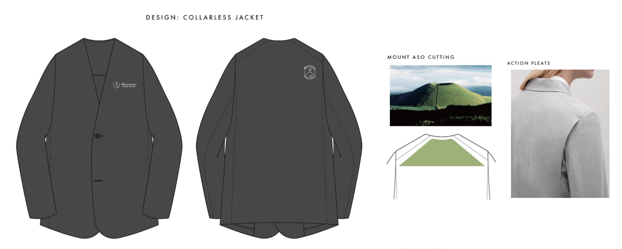 デザイン画：襟なしジャケット（Mount Aso Cutting / Action Pleats）