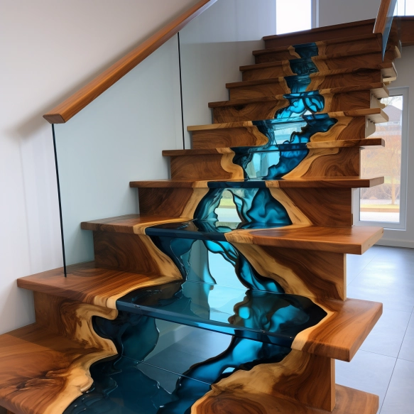 Epoxy wood stairs, individual pieces