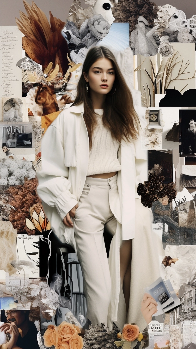 Inspirational board of caucasian female model, in the style of inspiration board, inspiration board, fashion board
