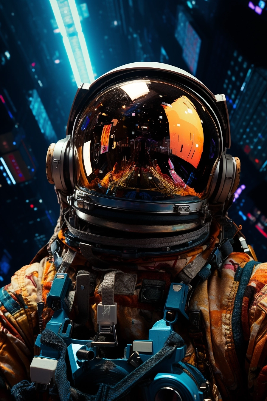 A surreal picture of an astronaut on the streets, in the style of pop art: bold graphics, collage-based, cassius marcellus coolidge, aaron jasinski, peter blake, travel, nyc explosion