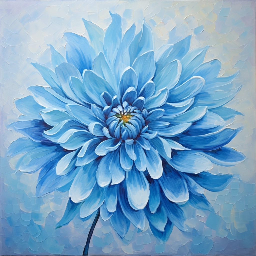 Acrylic painting of a blue dahlia, impasto texture, expressive avant-garde surreal ethereal minimalism