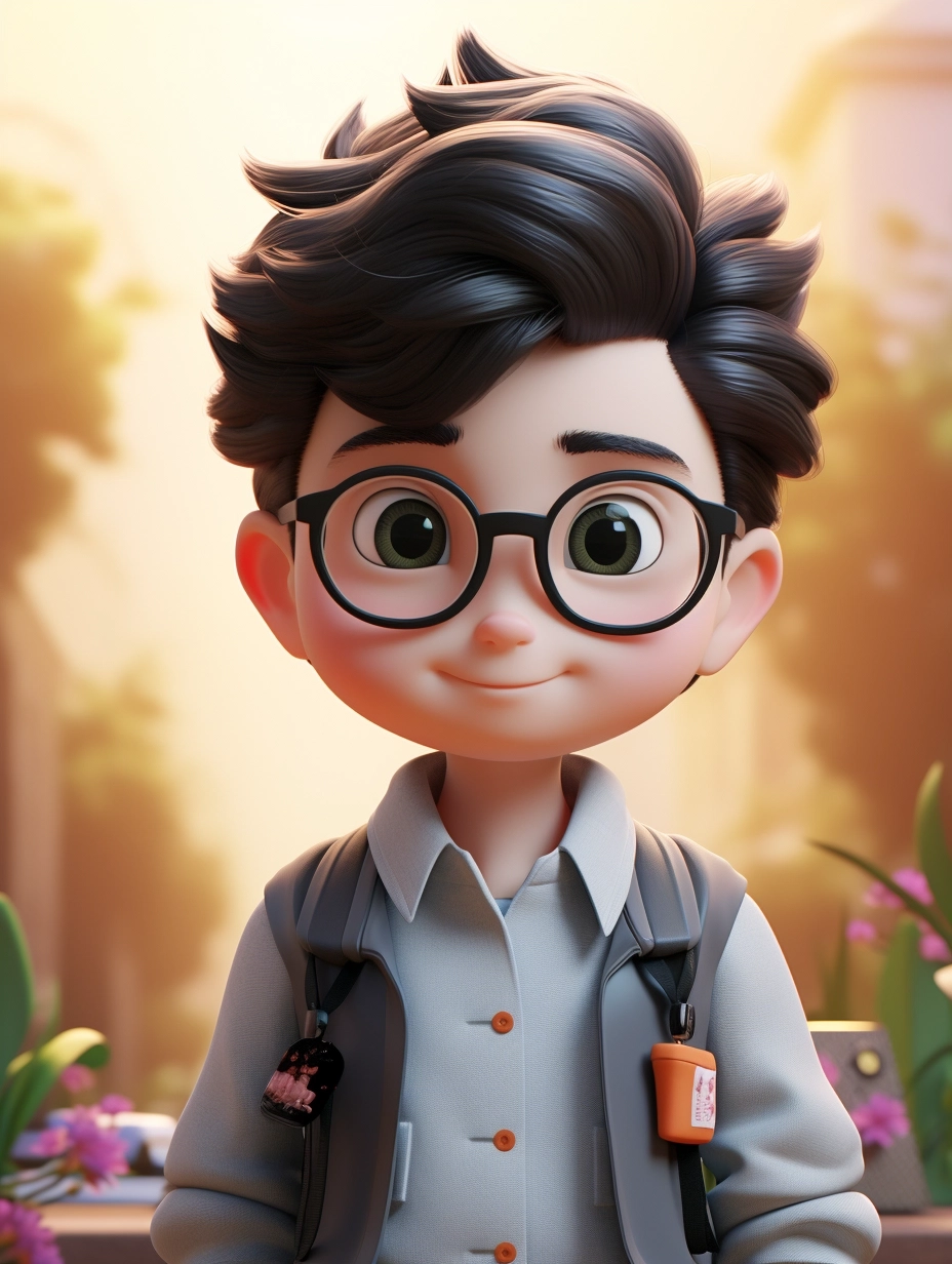 Super handsome boy IP by pop mart , Black hair, glasses , Scenes in spring , pastel color , mockup , fine luster , clean background ,3D render , Soft focus , oc , blender, 8k, best quality