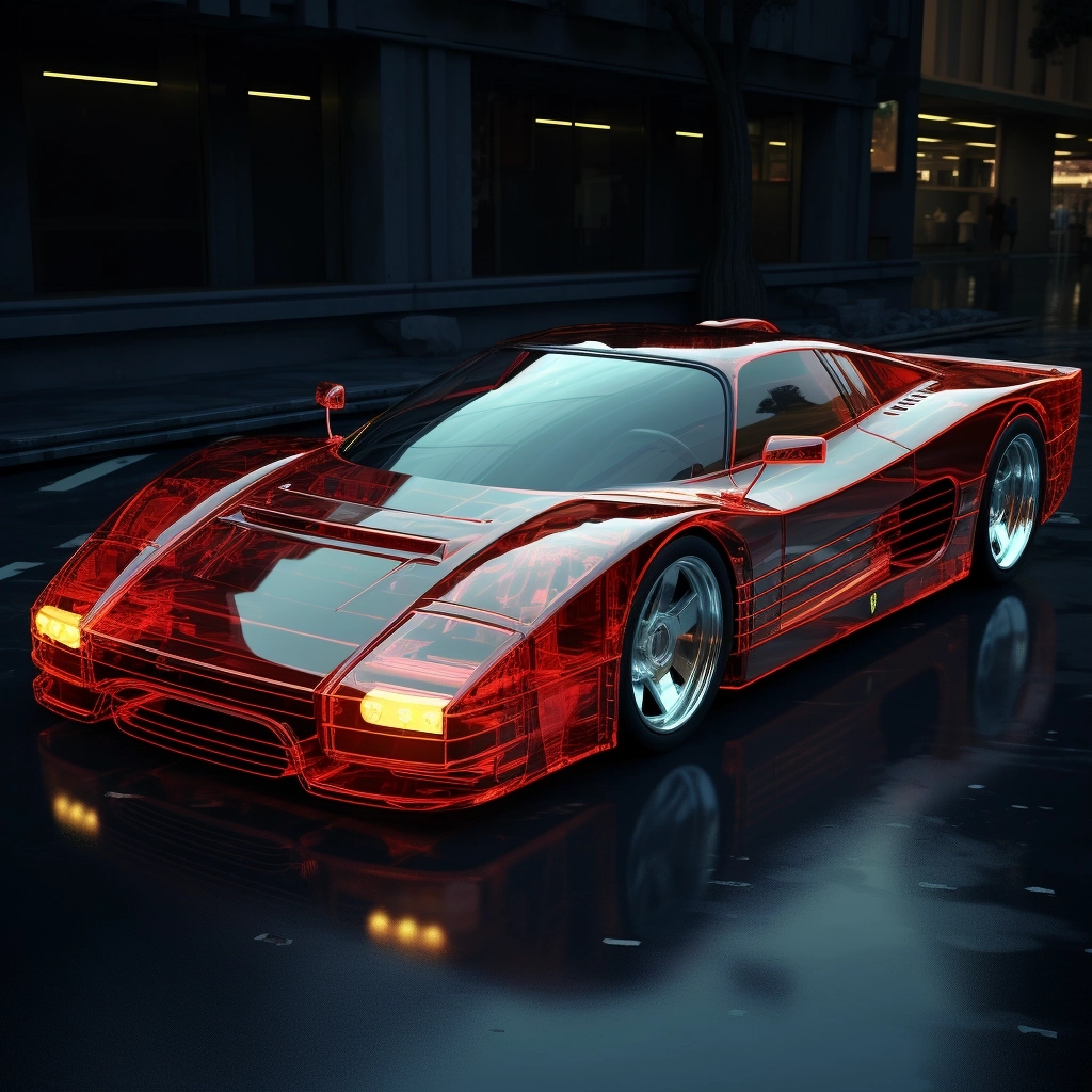 What would a real Ferrari testarossa look like if it had a transparent body made of glass.