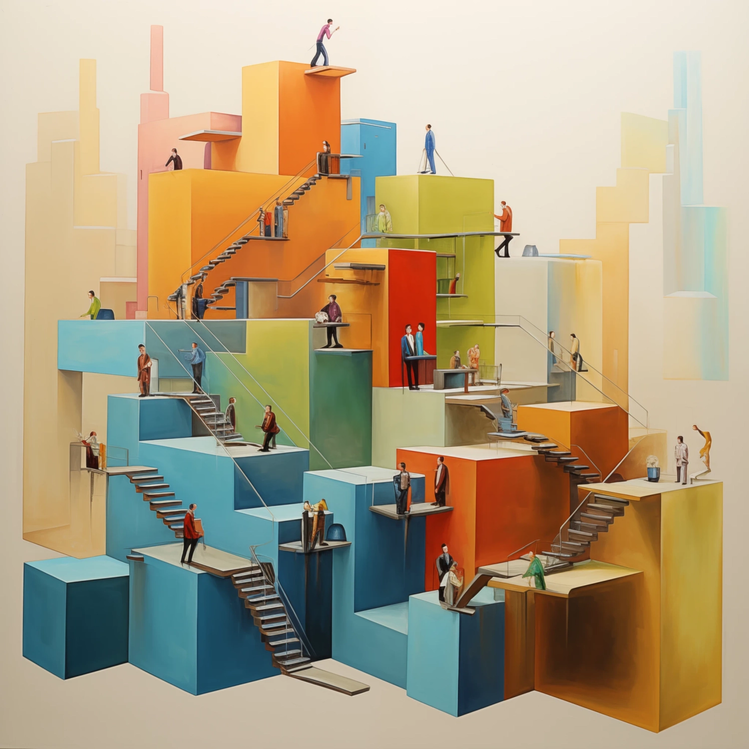 Bussines structure of empoyment, commercal art, simple, colorful, blunt colors