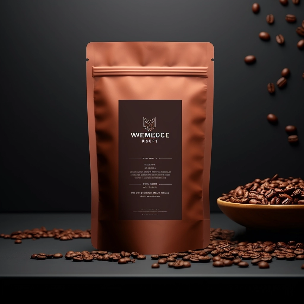 background design for coffee packaging, showcasing coffee beans, modern and sleek style, with minimalist and elegant features