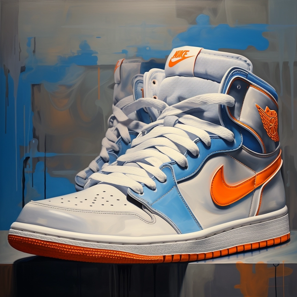 Photo realistic, jordan nike, racing, grey, blue, orange,