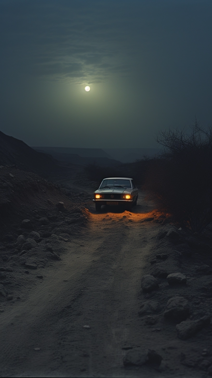 Car rallye, moon, outta space, 35mm