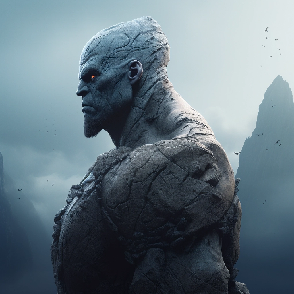 Man of stone, epic cinematic fantasy, vray, vibrant, volumetric light