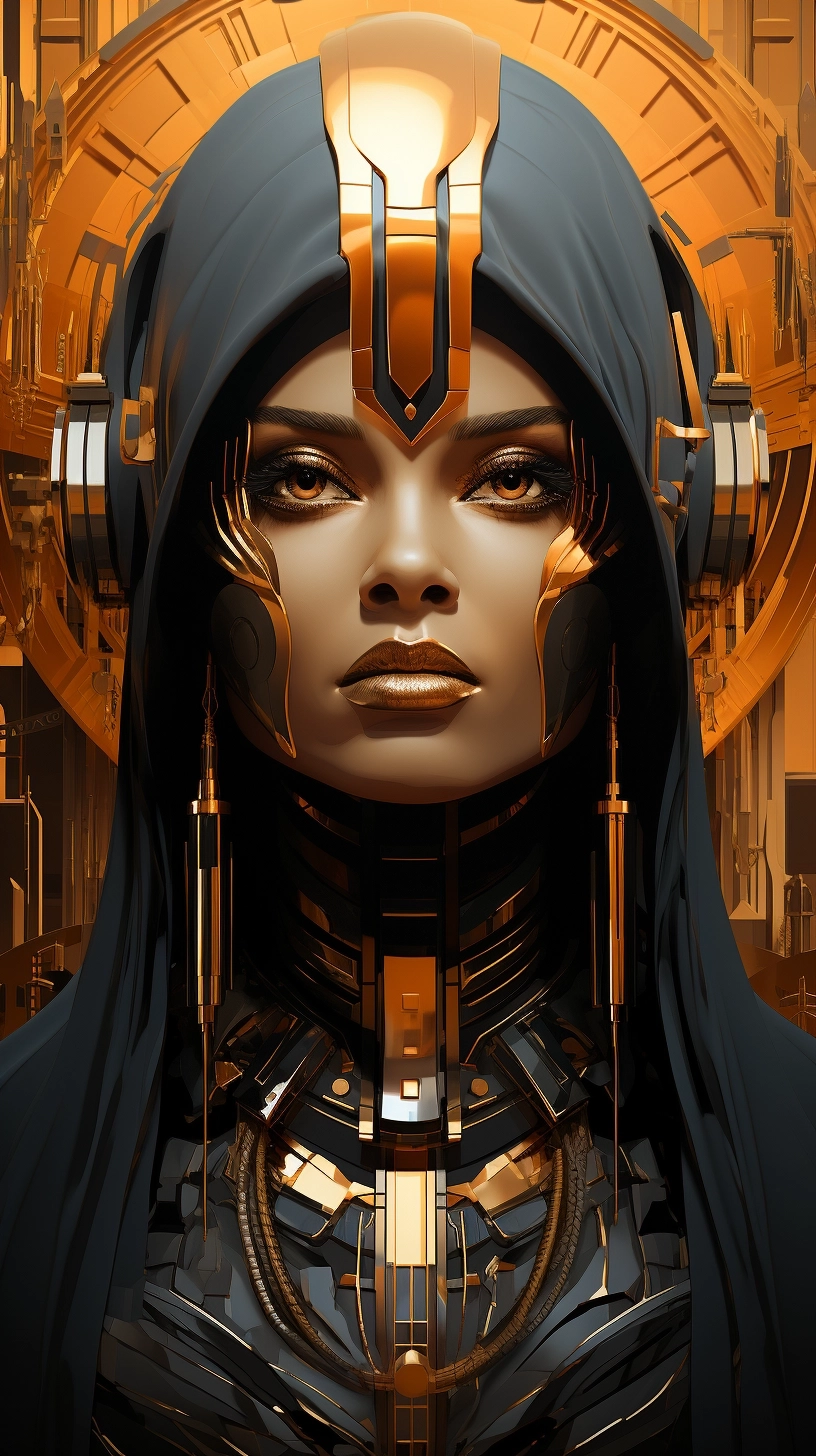 Egyptian, Metropolis, retro futurism style portrait