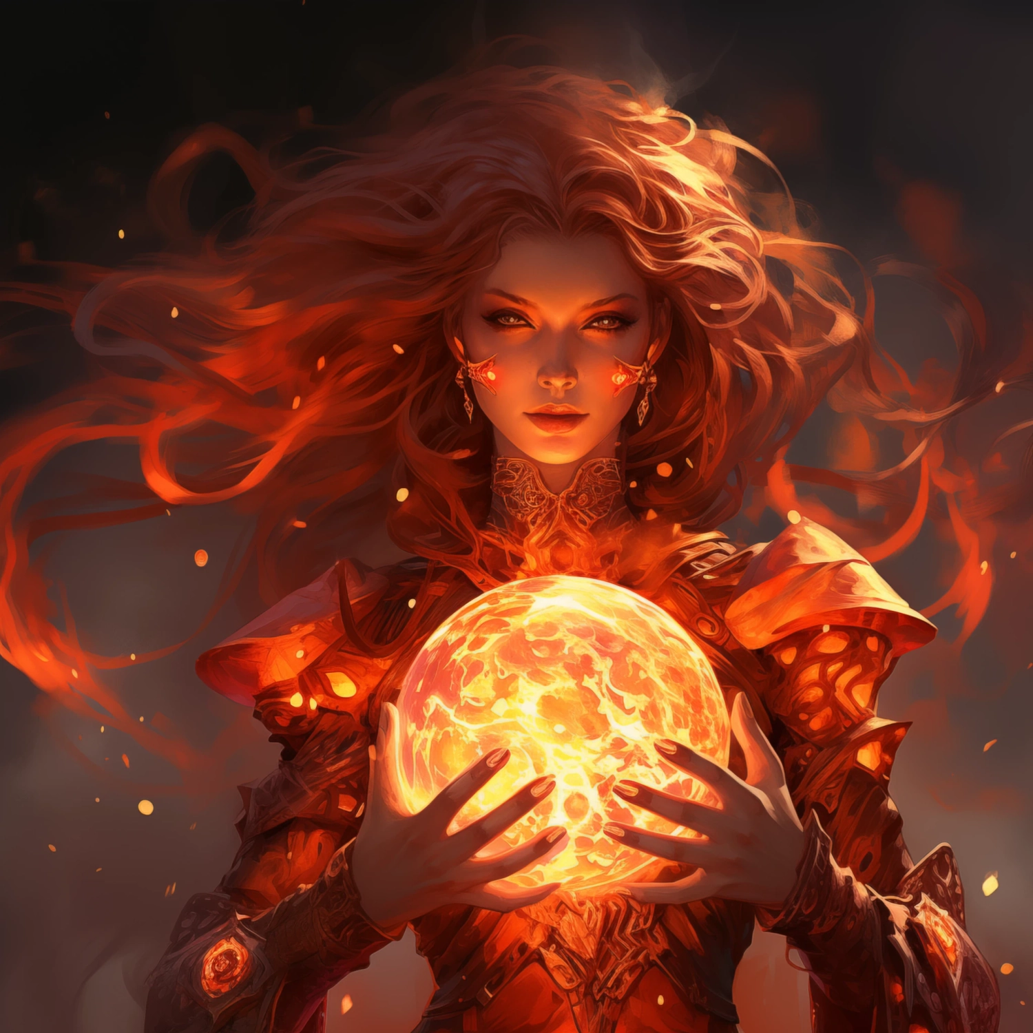 Fire element enchantress, dnd style, hyper quality