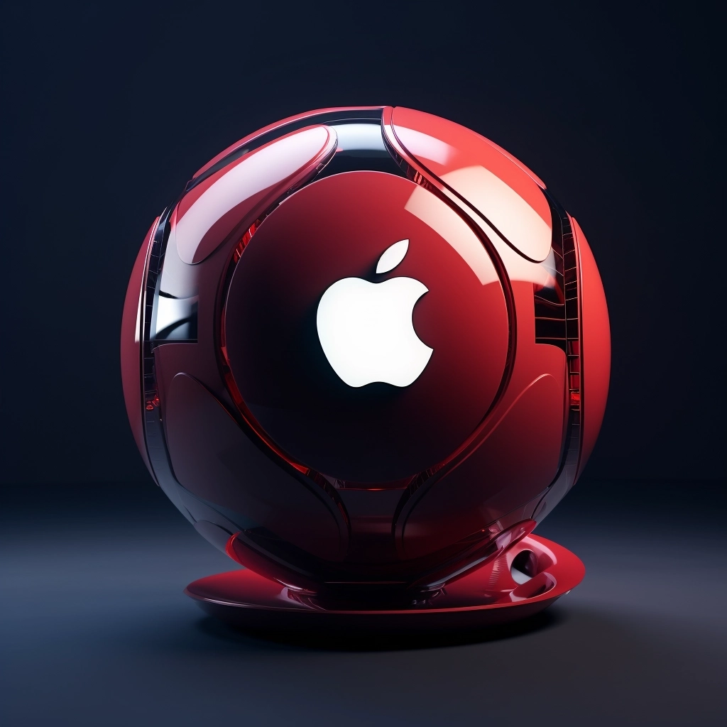Illustrate a digital representation of a football where the Apple logo forms part of the ball's changing display. Highlight the logo's presence within a digital sphere