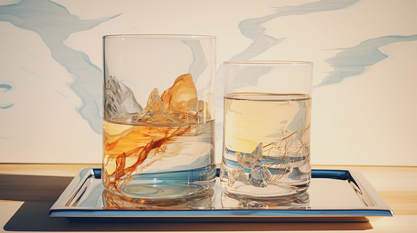 Double exposure shot, water color painting, trompe L'oeil, macrography in the glass