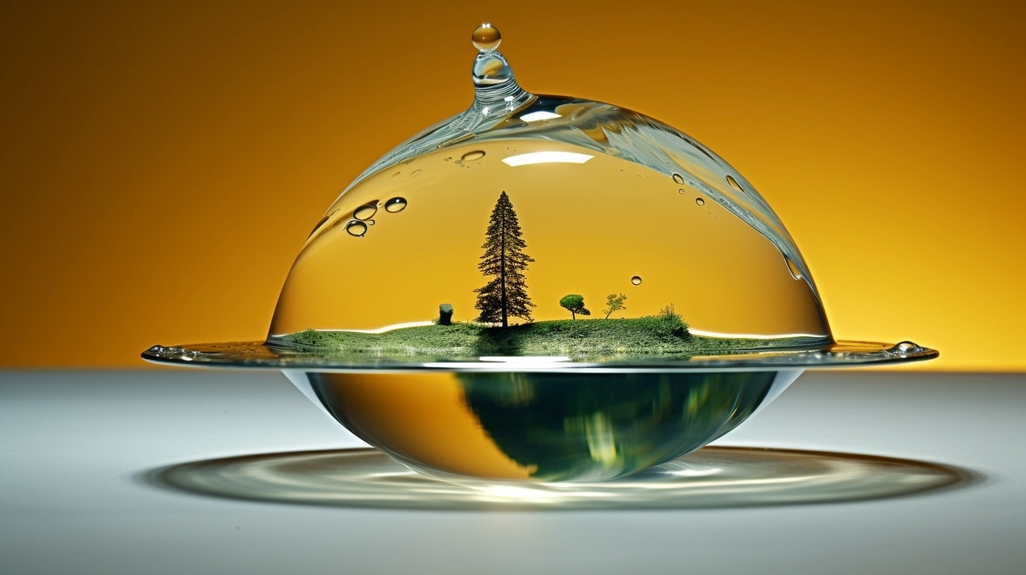 Macrography, masterpiece in a water drop, trompe l'oeil, forced perspective