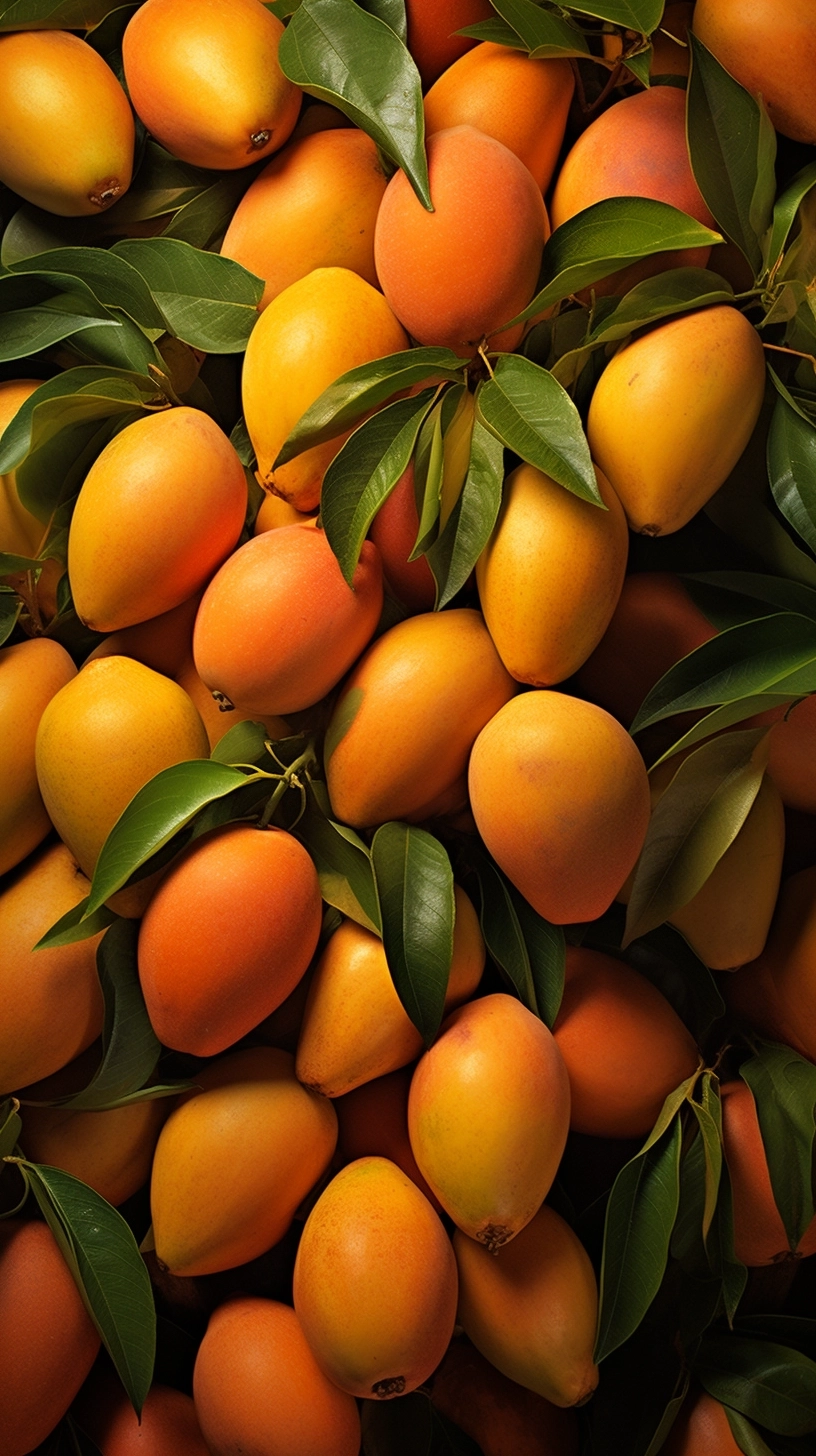 A big pile of Mangos, in the style of rubén maya, texture-rich surfaces, very realistic, hyperrealism,organic