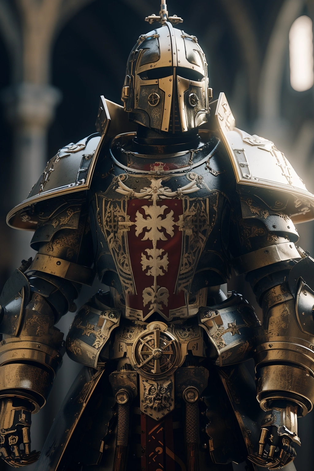 Steampunk crusader robot, knights templar robot, Deus vult,