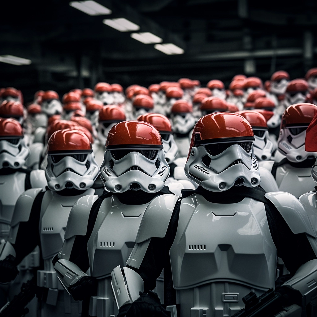 An army of storm troopers with MAGA hats on