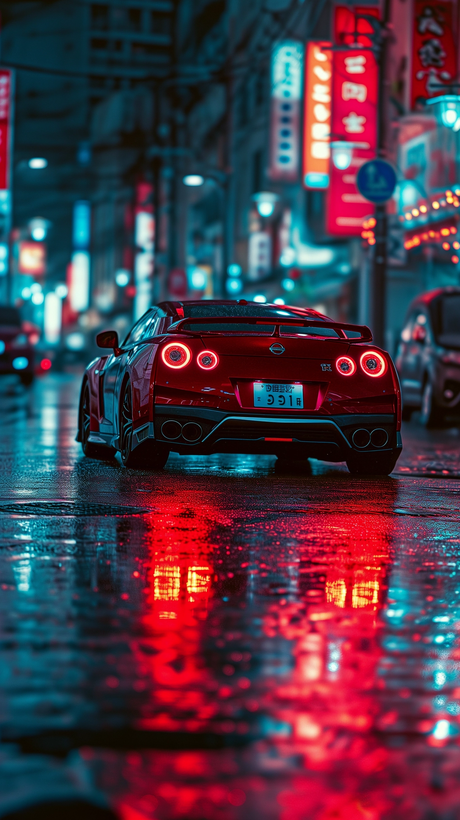 Awesome nissan gtr poster in japanese cinematic style, poster design, aesthetic design
