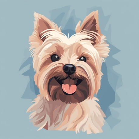 A cute Yorkshire terrier, Minimalist flat portrait illustration, set against a clean pastel, art print background, vector style