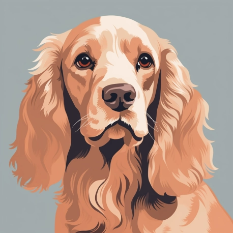 A cute cocker spaniel, Minimalist flat portrait illustration, set against a clean pastel, art print background, vector style