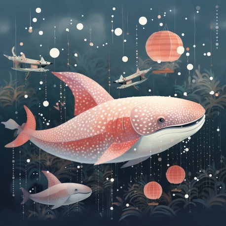 Japanese New Year, carnival, focus on whaleshark paper whales, festival of whales,moon whale