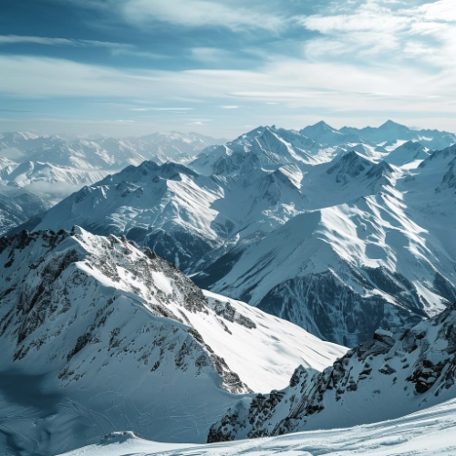 a view of a mountain range covered in snow