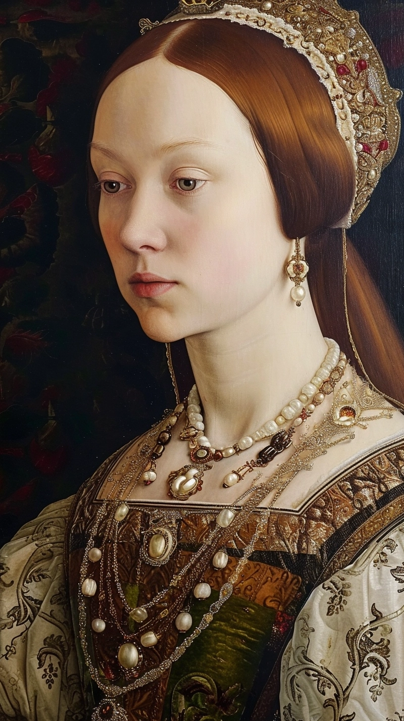 Mary Tudor, Princess of England,oil painting,perfect eyes,well-proportioned eyes,perfect face,shot on IMAX Laser