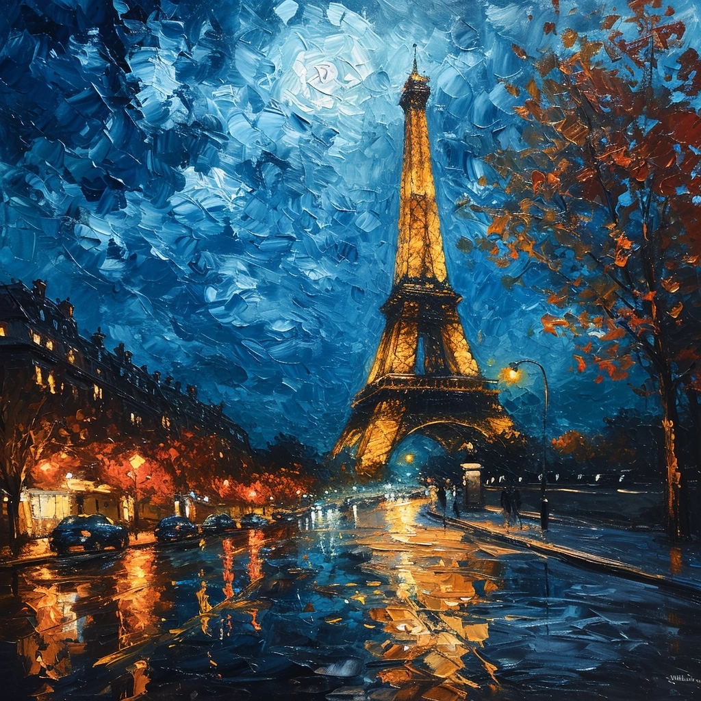 La torre eifel starry night van gogh, epic, stylish fine art, complex deep colours