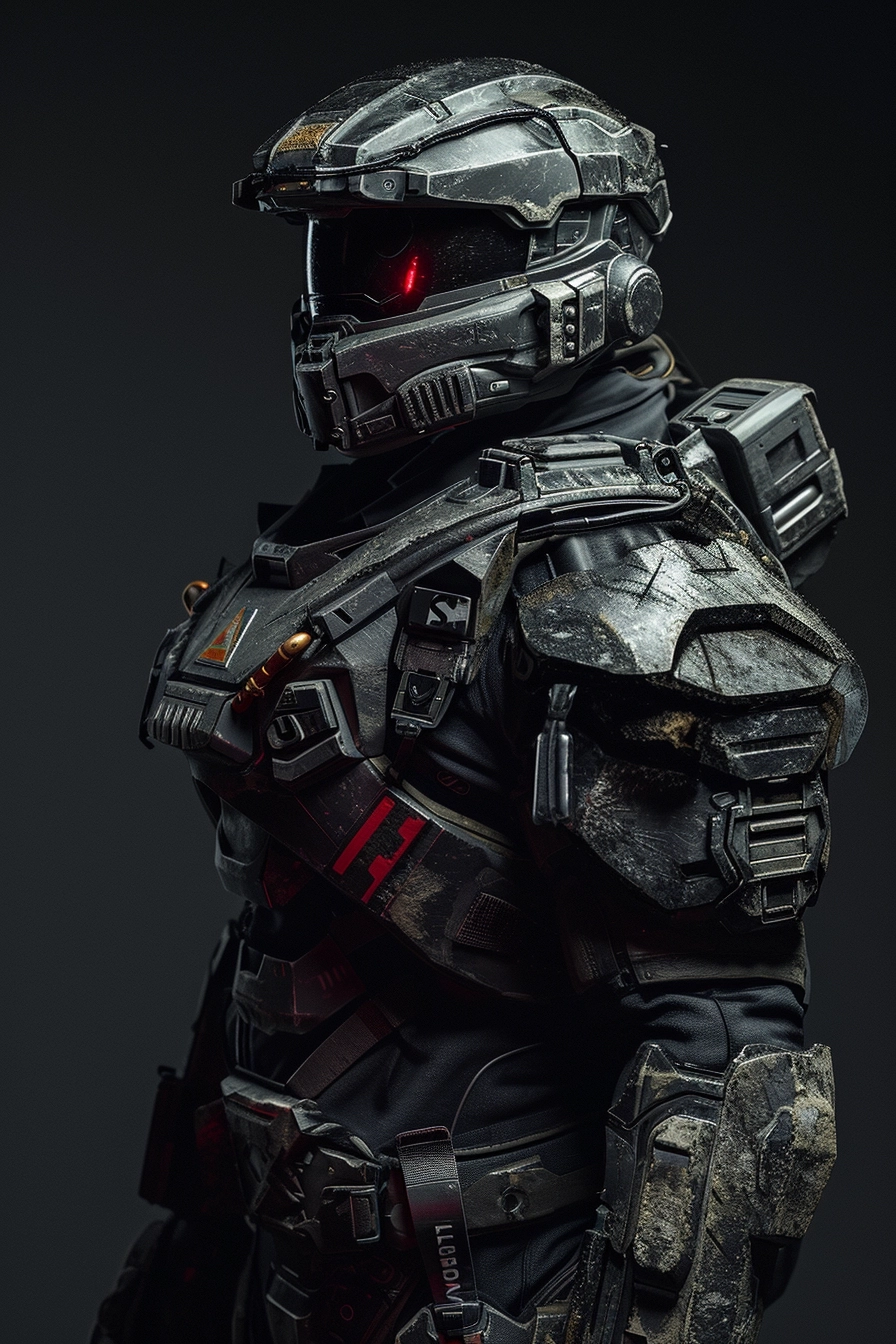 S Spartan Soldier from the video game Halo Infinite redesigned in the style of the video game Gears of War, badass, armor redesign, full body, photography, hyper realistic, cinematic