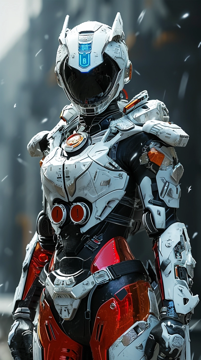 Digital art, full body, extreme long shot, close-up of a person wearing white red blue and white engraved clothes, unreal engine character art, fantasy art, complex white and red blue and white engraved assassin machine armor, energy wave motion, cyberjapanese armor, fairy hero, art of unreal engine 5, crow of cyberarmor, ghost blade style, cybercombat armor, cyberjapanese armor, handsome robot character design, cg rendering mecha, realistic, surrealism, unreal engine 5, 16k, hd