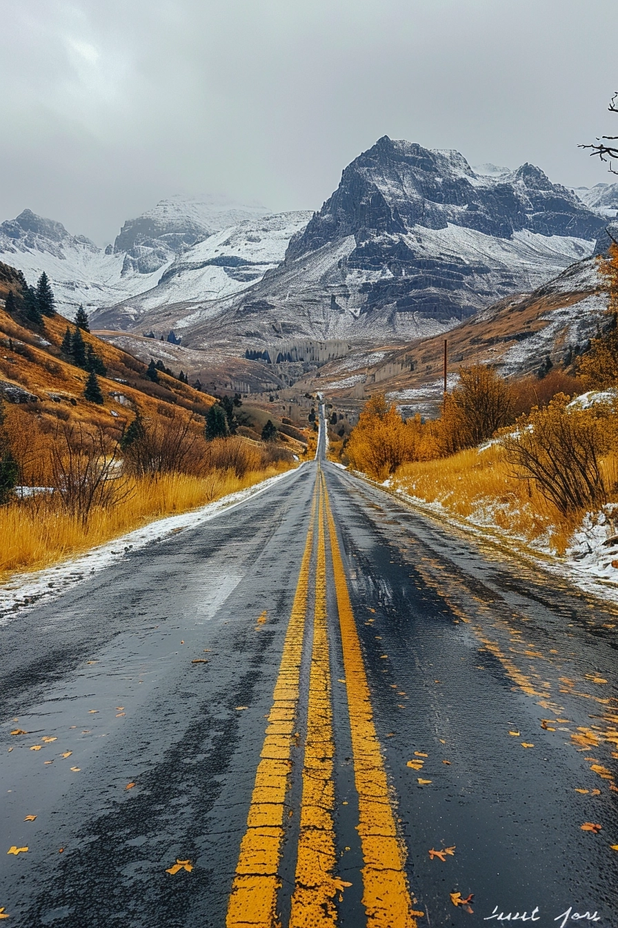 An empty road with mountains in the background, a picture, by Johannes Voss, unsplash contest winner, visual art, ffffound, iceland landscape photography, 4k vertical wallpaper, bussiere rutkowski andreas rocha, front - facing perspective, nostalgic vibes, hq 4k phone wallpaper, sparsely populated
