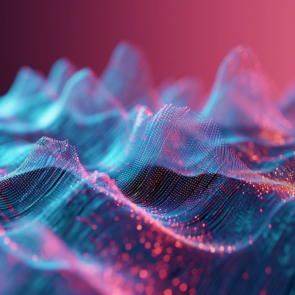 A blue vapor, pink background, simple sharp, music waves