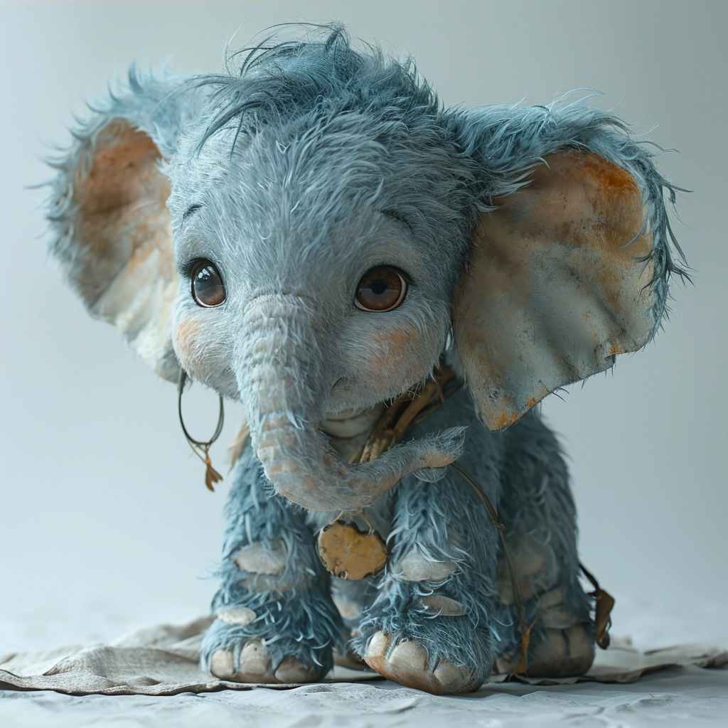 3D character, a cute monster baby, elephant, furry, Pixar style, white background, lively movements, various movements, various expressions