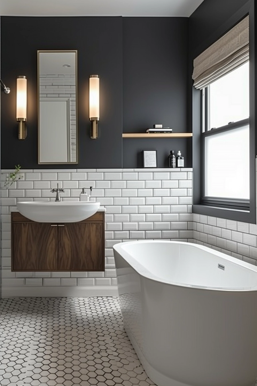 Modern bathroom, half tile walll