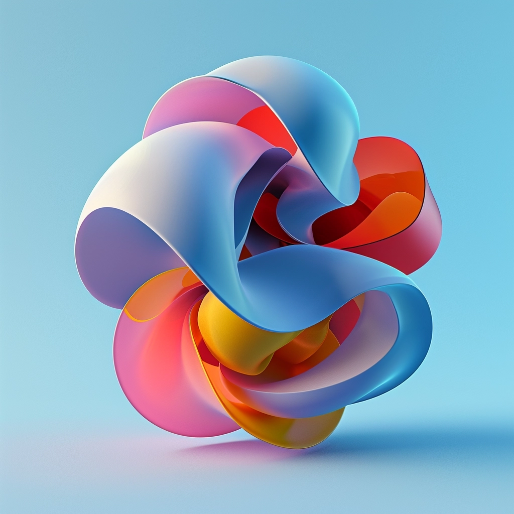 A simple abstract poster design with the title of a metaverse design textbook, a 3D object shape that interacts in a lump-shaped 3D object where real space and virtual space coexist, abstract design, 3d illustration, simple, rgb color, — ar 4:3