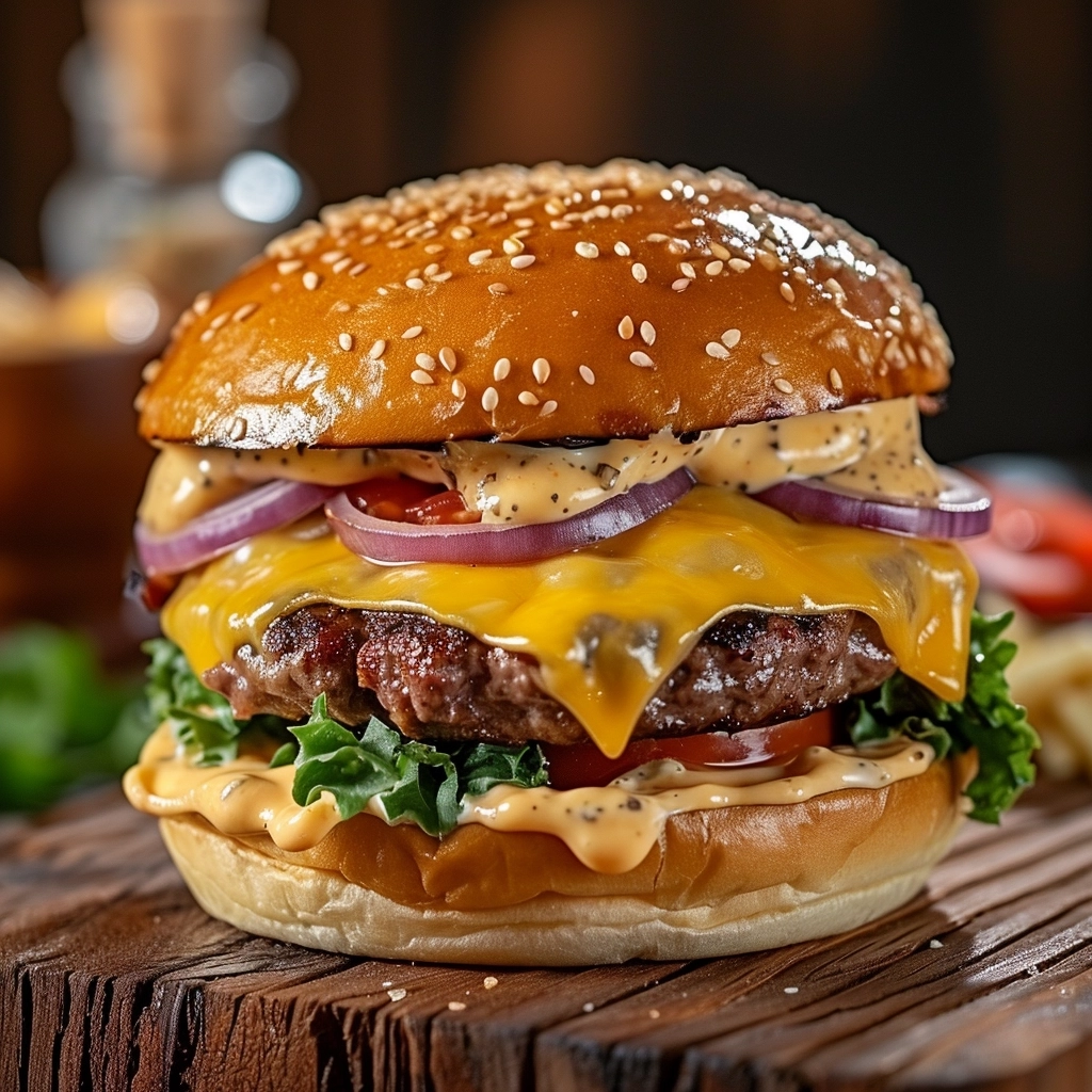 A mouthwatering cheese burger ar4