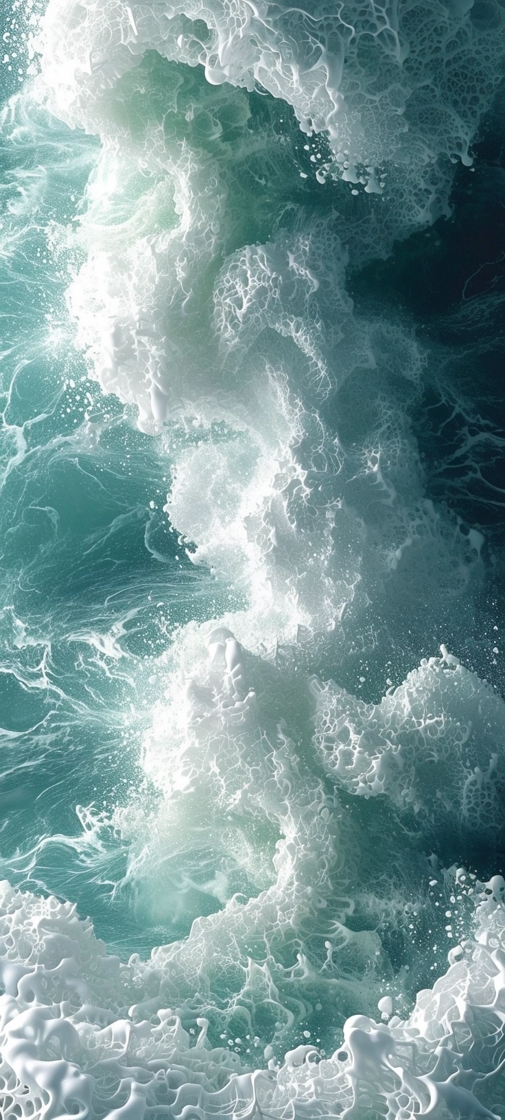 Mandelbrot fractal waves of creamy sea foam blowing in the cyan ocean water
