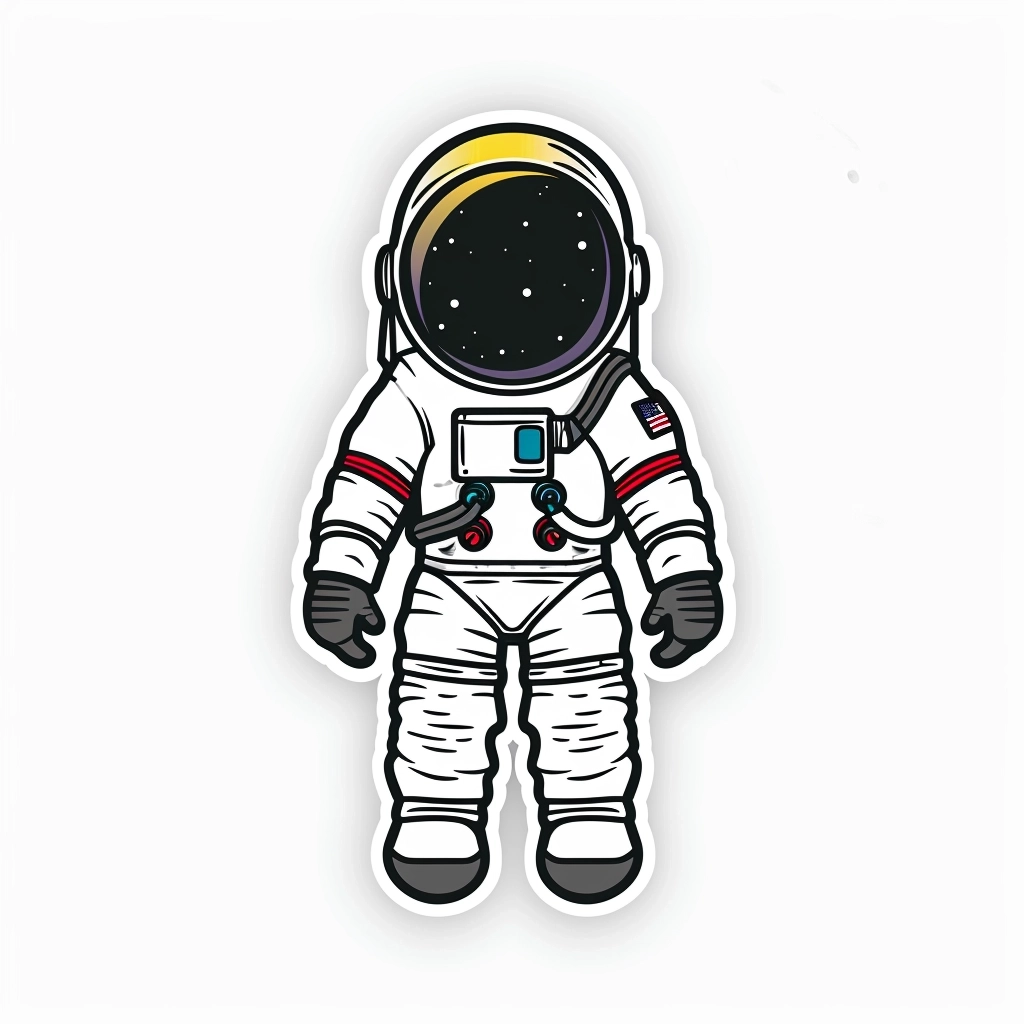 Astronaut stickers, simple Q version, bright colors, single, 2D, white background, thick lines, black lines, simple drawing, only one shown
