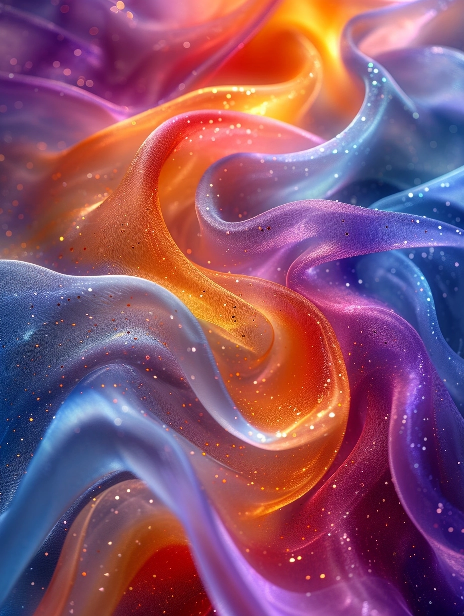 Bright colorful abstract background with colorful glass beads, in the style of layered organic forms, three-dimensional effects, kinuko y. craft, spectacular backdrops, sleek metallic finish, anna dittmann, colorful curves